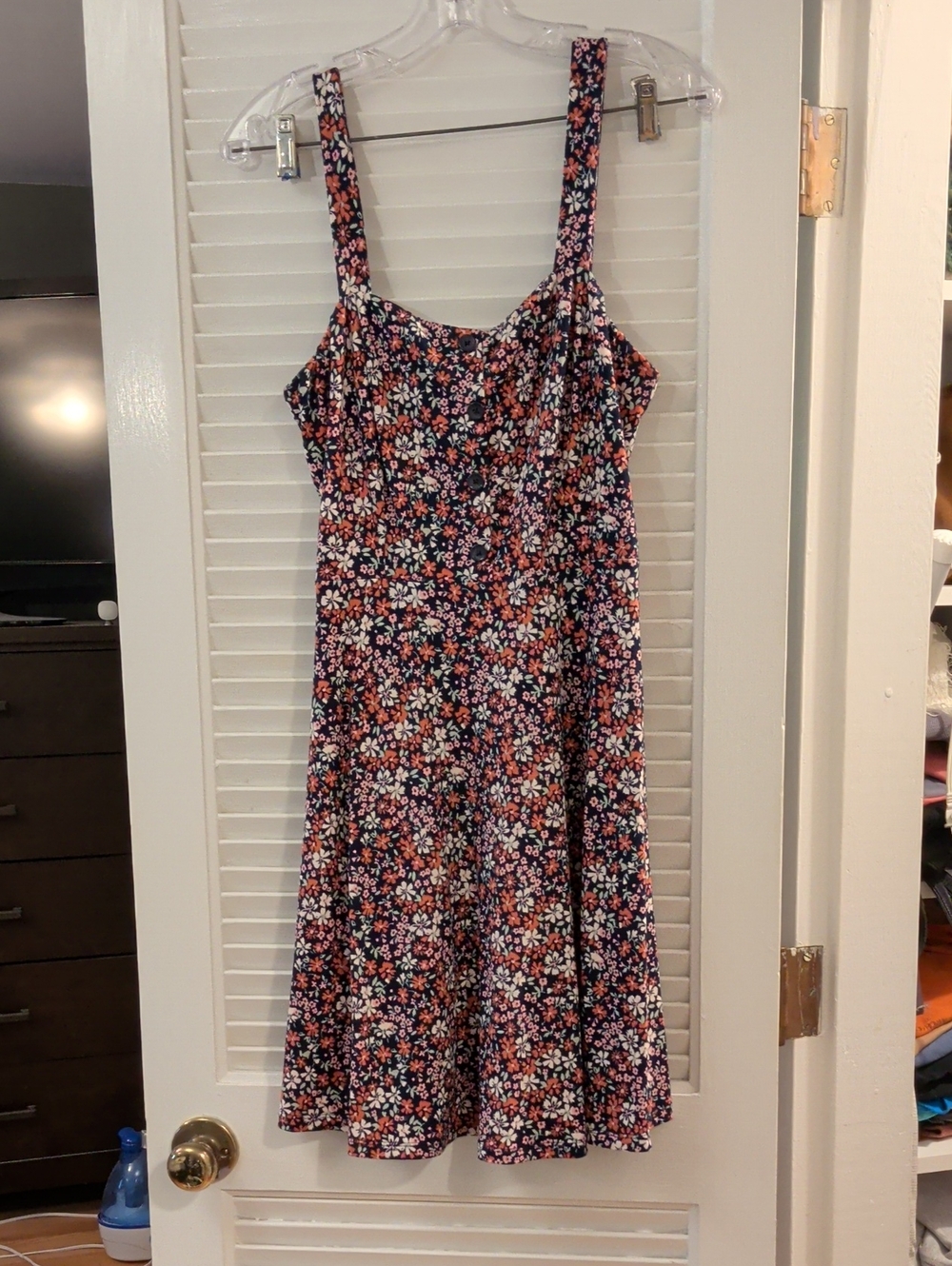 nine britton Navy Floral Mini Dress with Coral and White Blooms